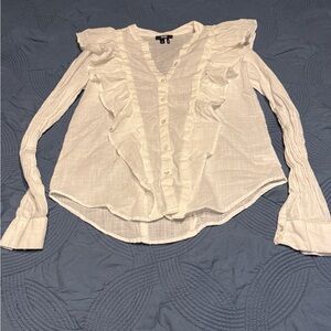 PAIGE Size XS White Farren Ruffle-Front Long Sleeve Blouse